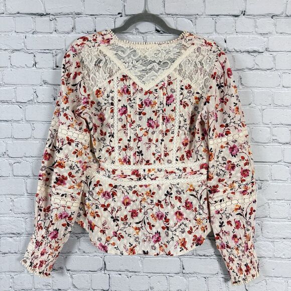 Anthropologie Puff Sleeved Lace Buttondown Top Blouse Multi Floral Boho - Picture 12 of 16